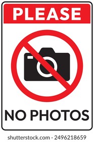 Please No Photos Sign Vector. No Camera. Prohibition. Warning. Not Allowed.