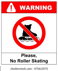 Please, No rollerskating sign in vector isolated on white prohibition sticker for public places Warning banner.