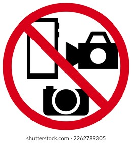 Please No taking video or photo icon, no use of mobile phone, camera or video camera sign, red crossed sign with symbols