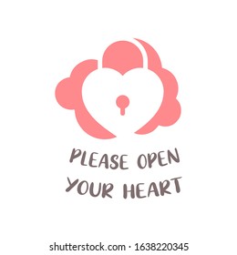 Please open Your Heart. Romantic quote for Valentines day cards and prints or wedding album or any design.