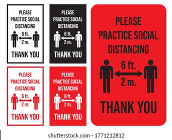 Please practice social distancing, Thank You Sticker, This wall sign helps promote social distancing in public during the COVID-19 outbreak. Vector EPS