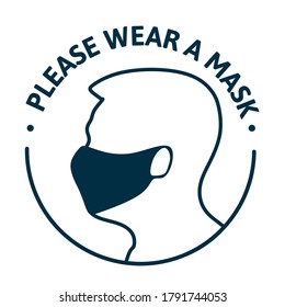 Please put on your mask. Simple minimalistic style on a white background.