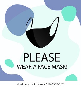Please put on your mask. Stylish Square Poster Information about the re-opening of a store, service, cafe, or restaurant that is working again, a measure of protection against covid-19. Vector