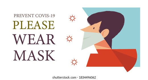 Please put on your mask. Vector poster encouraging people to wear masks during the coronavirus pandemic.