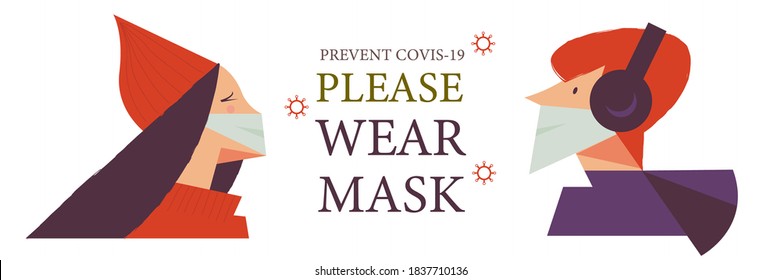 Please put on your mask. Vector poster encouraging people to wear masks during the coronavirus pandemic.