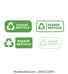 Please Recycle Badge Collection – Green Eco Vector Icons Set