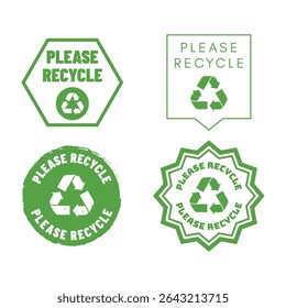 Please Recycle Badge Collection – Green Eco Vector Icons Set