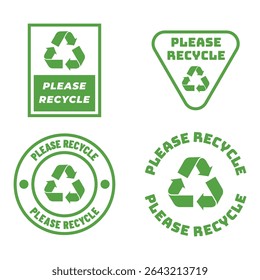 Please Recycle Badge Collection – Green Eco Vector Icons Set