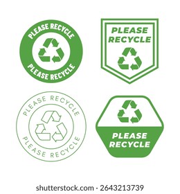 Please Recycle Badge Collection – Green Eco Vector Icons Set