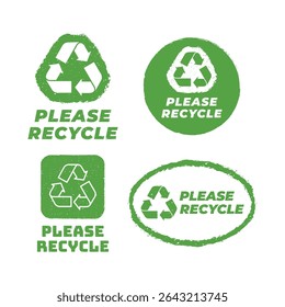 Please Recycle Badge Collection – Green Eco Vector Icons Set