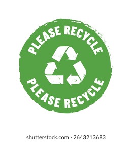 Please Recycle Badge Vector with Green Eco Symbol