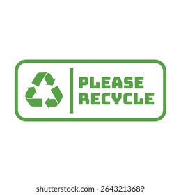Please Recycle Badge Vector with Green Eco Symbol