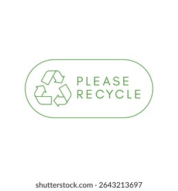 Please Recycle Badge Vector with Green Eco Symbol
