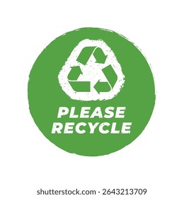 Please Recycle Badge Vector with Green Eco Symbol