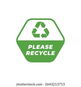 Please Recycle Badge Vector with Green Eco Symbol