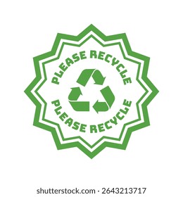 Please Recycle Badge Vector with Green Eco Symbol