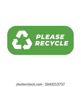 Please Recycle Badge Vector with Green Eco Symbol