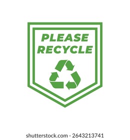 Please Recycle Badge Vector with Green Eco Symbol