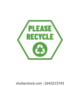 Please Recycle Badge Vector with Green Eco Symbol