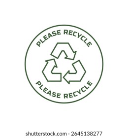Please Recycle Badge Vector with Green Eco Symbol