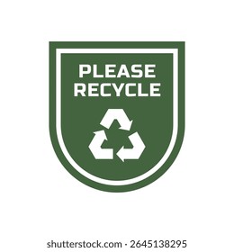 Please Recycle Badge Vector with Green Eco Symbol