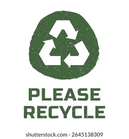 Please Recycle Badge Vector with Green Eco Symbol