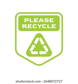 Please Recycle Badge Vector with Green Eco Symbol
