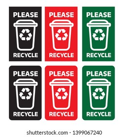 Please Recycle Sign Stickers and Labels, Vector EPS 10.