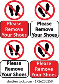 Please remove your shoes lettering with red prohibited sign 