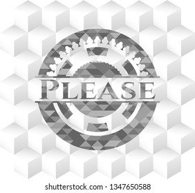 Please retro style grey emblem with geometric cube white background