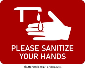 Please Sanitize Your Hands Horizontal Instruction Icon with an Aspect Ratio of 4:3 and Rounded Corners. Vector Image.