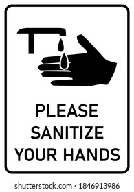 Please Sanitize Your Hands Vertical Hygiene Warning Poster Sign with an Aspect Ratio of 3:4. Vector Image.