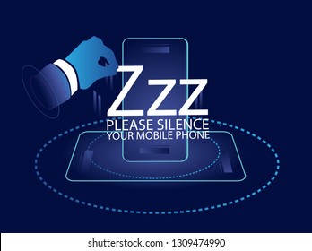 Please silence your mobile phone vector label or sign for in library or worship place with digital theme