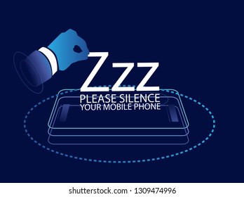 Please silence your mobile phone vector label or sign for in library or worship place with digital theme