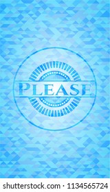 Please sky blue emblem with triangle mosaic background