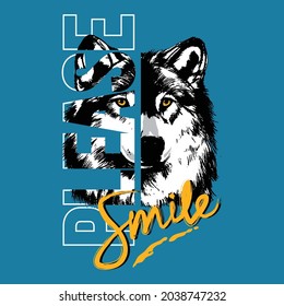 Please Smile Slogan With Dog Illustration Icon, Vector