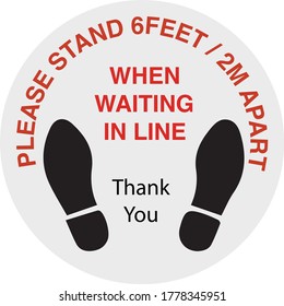Please Stand 6 Ft  2m Apart Floor Sign round