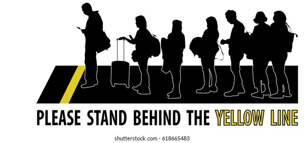 please stand behind the yellow line concept sign isolated on white background vector