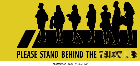 please stand behind the yellow line concept sign isolated on yellow background vector