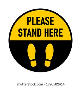 Please Stand Here Round Floor Marking Social Distancing Icon. Vector Image.