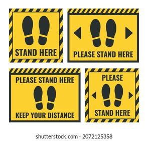 Please Stand Here sign set, checking place floor information icons