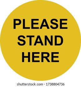Please stand here yellow and black shoe print floor marking. Wait here round marking. 