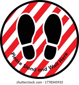 Please Stand and Wait Here Striped Floor Sign
