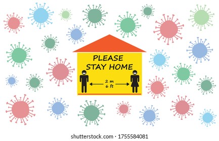 Please stay home poster color design vector. Lettering typography design for self protection times and home awareness social media campaign and coronavirus prevention - Vector illustration.