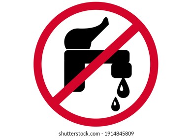 Please Stop Water Leak Sign, Water Tap And Dripping Drops Icon