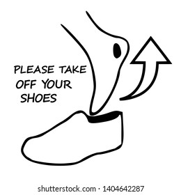 Please take off your shoes sign, icon, logo, symbol. Template isolated on white background. Flat Style graphic design. Black and white color. Vector EPS10