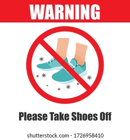 Please take your shoes off sign. Protection due to Coronavirus (COVID-19) spread. Flat Vector Illustration.