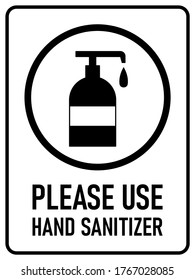 Please Use Hand Sanitizer Thank You Vertical Hygiene Warning Poster Icon with an Aspect Ratio of 3:4 and Rounded Corners. Vector Image.