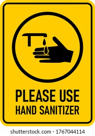 Please Use Hand Sanitizer Vertical Hygiene Warning Poster Icon with an Aspect Ratio of 3:4 and Rounded Corners. Vector Image.