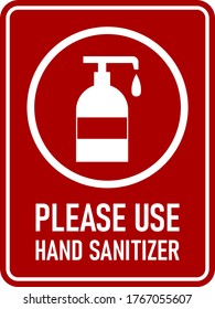 Please Use Hand Sanitizer Vertical Hygiene Warning Poster Icon with an Aspect Ratio of 3:4 and Rounded Corners. Vector Image.
